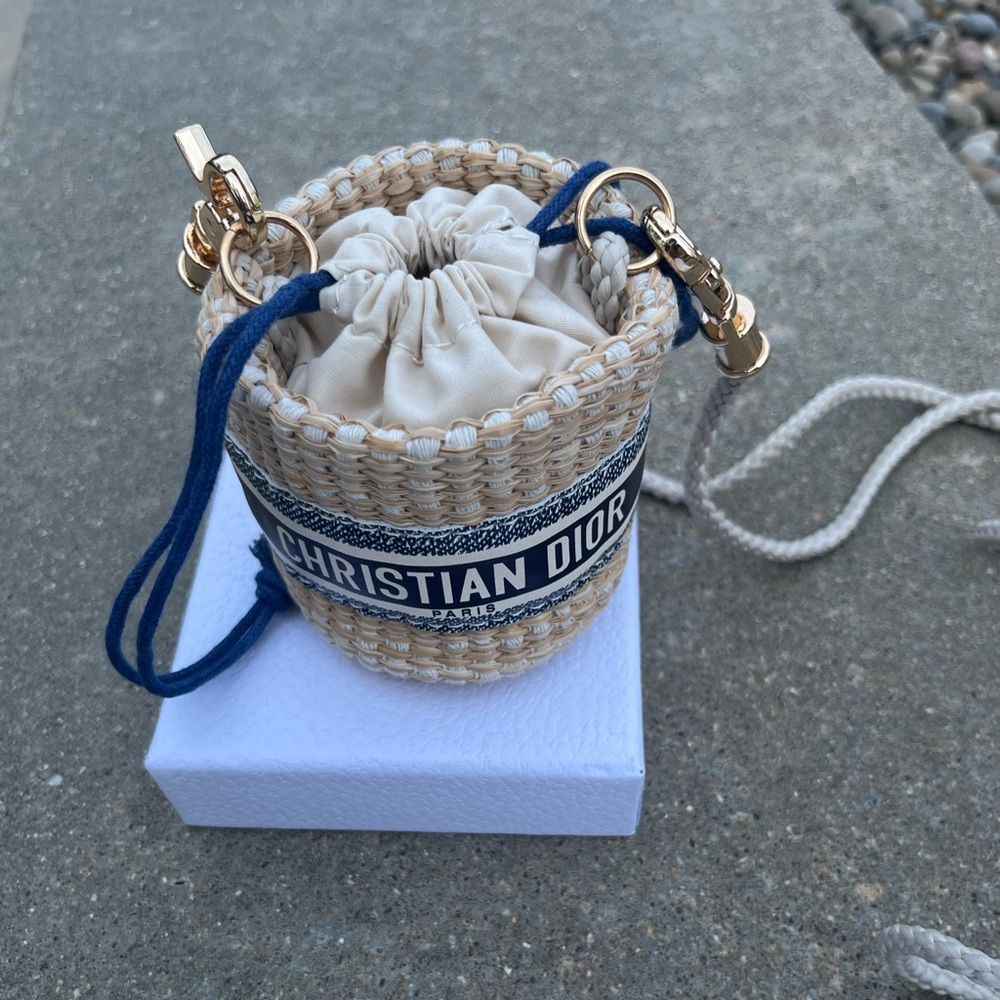 Dior Beige and Navy Woven Mini Bag